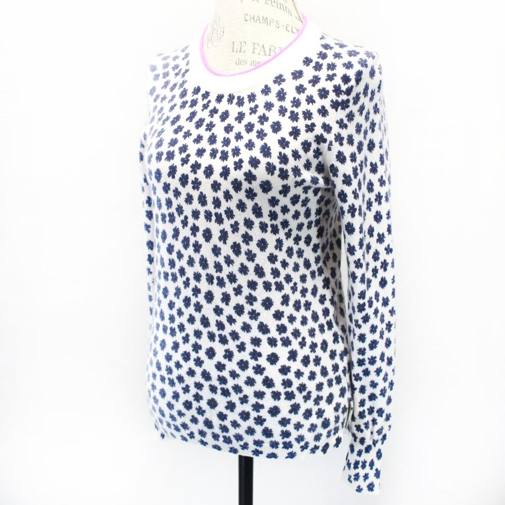 J.Crew 100% Cashmere Sweater Pullover Flower Print Cottagecore Crew-Neck Cozy S